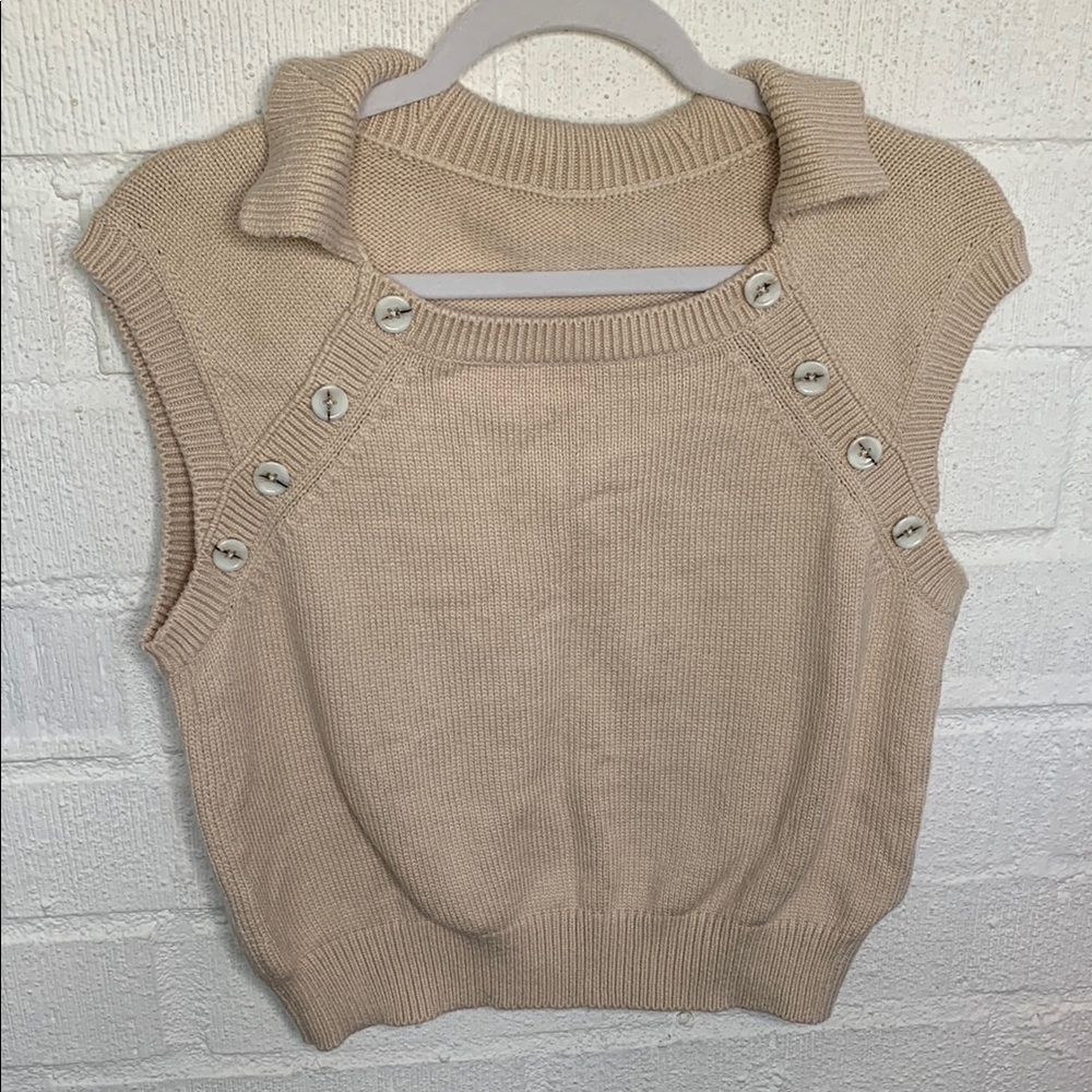 ADEAM Knit Collared Beige Cotton Sweater Vest size Large